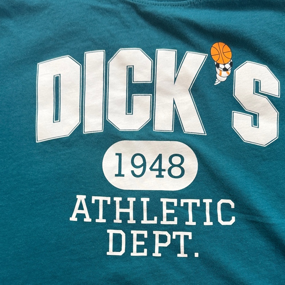 DSG Dick’s Sporting Goods Teal Athletic Cropped Graphic Tee Girls/Juniors Retro - Picture 3 of 6